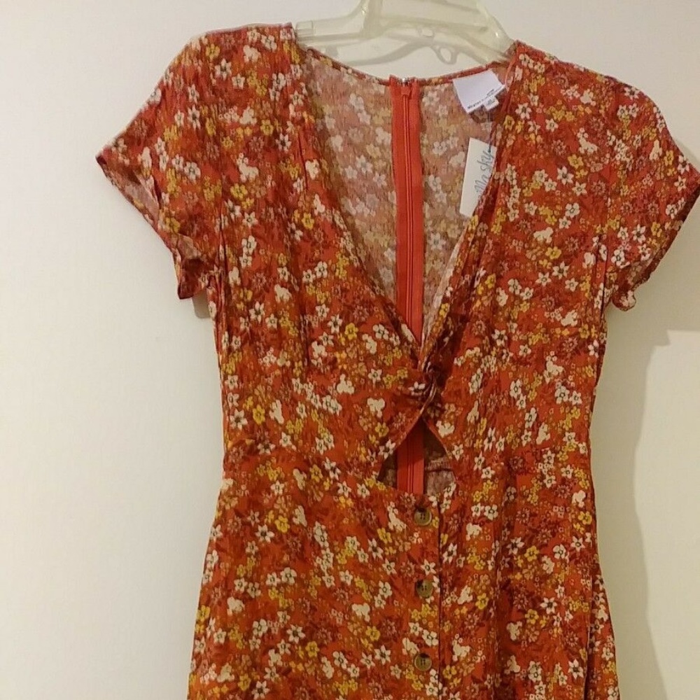 Skylar & Madison Juniors Rayon Orange Short Sleeve Multicolor Dress M